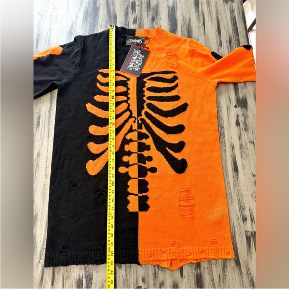 Killstar X Avril “2 The Bone” Distressed Knit Orange And Black Sweater NWT - Picture 5 of 7